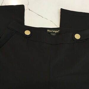 Like an Angel Black Pants Gold Buttons Side Zipper Medium Straight Leg Pockets